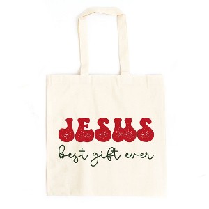 City Creek Prints Jesus Best Gift Ever Cursive Canvas Tote Bag - 15x16 - Natural - 1 of 2