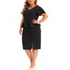 Agnes Orinda Women's Plus Size Short Ruffles Sleeve Work V Neck Pencil Vintage Peplum Bodycon Dress - 2 of 4