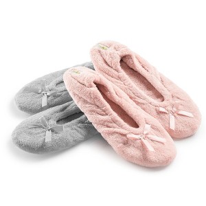 Roxoni Women's Plush Terry Cotton & Velour Ballerina Slippers – 2-Pack of Cozy Indoor Footwear - 1 of 4