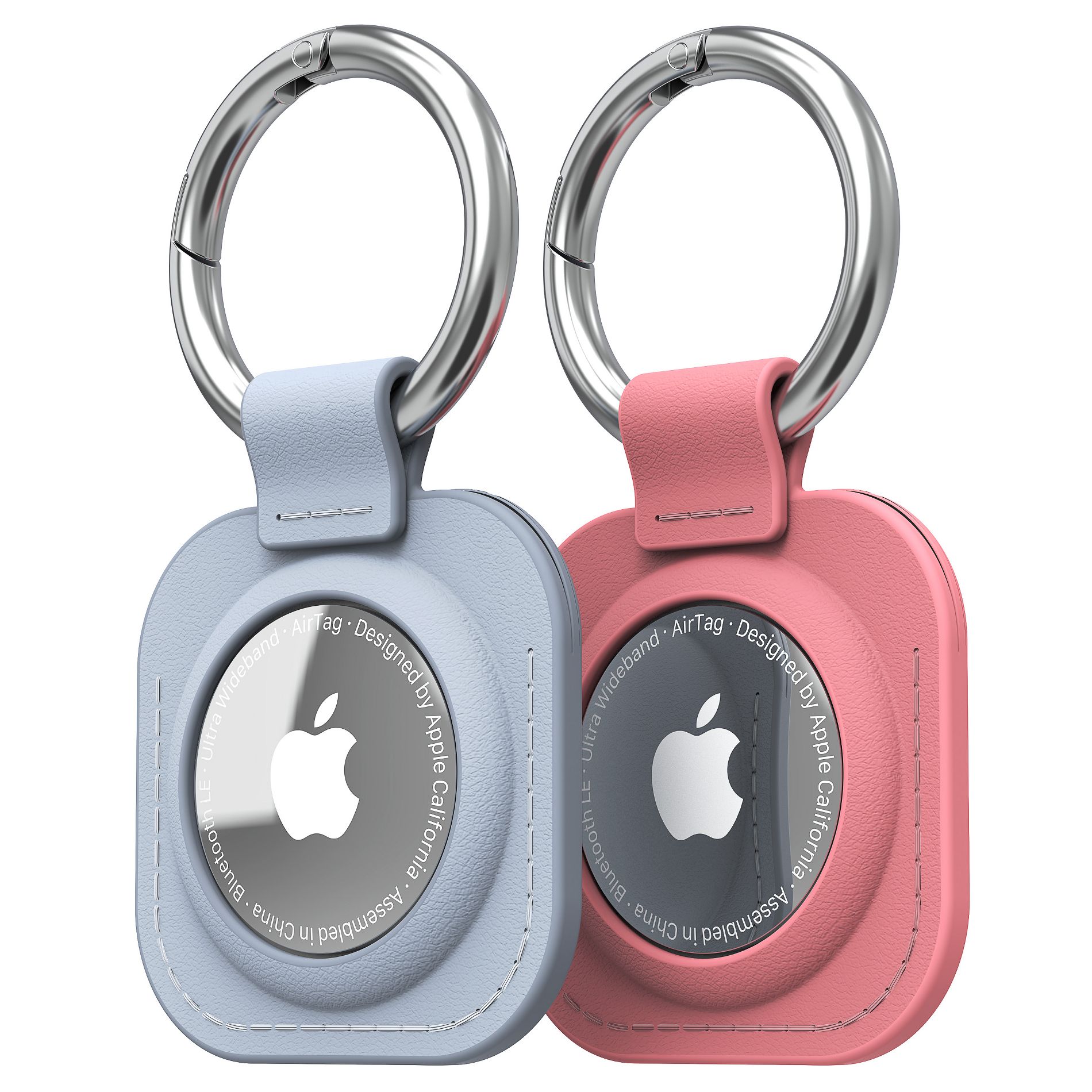Vena 2 Pack For Apple AirTag Holder, AirTag Keychain Leather, AirTag Case Cover For Pet Dog Cat Collar Luggage Kids Elderly Backpack- Blue & Pink