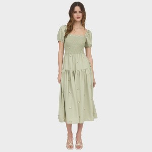 August Sky Women's Smocked Embroidered Floral Midi Dress - 1 of 4