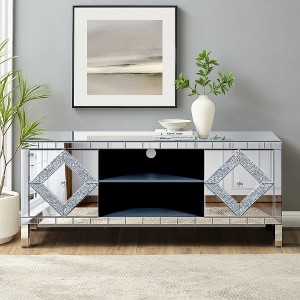 47 Inch Mirror TV Media Console w/Diamond Glass Doors, Dual Door Design & Open Storage Space, Compatible with 50-Inch TV, for Living Room & Bedroom - 1 of 4