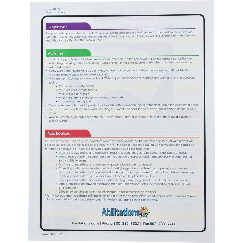 Abilitations Hi-Write Beginner Paper, Level 1, Pack of 100 Sheets, 3 of 5