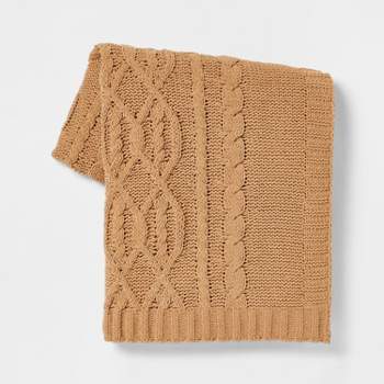Cable Knit Chenille Throw Blanket Tan - Threshold™