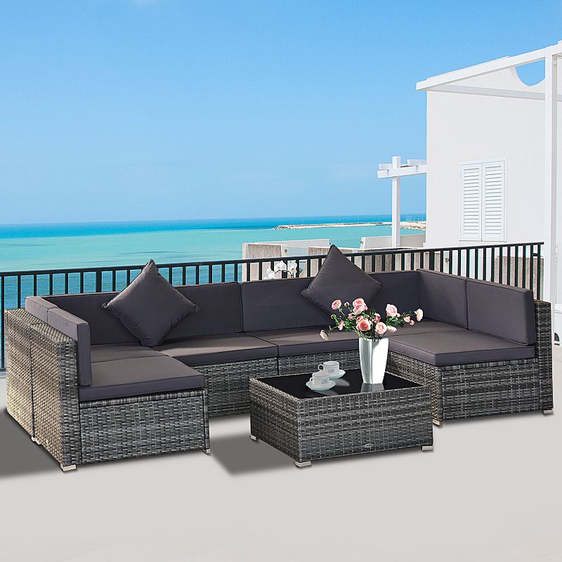 Outsunny 7-Piece Outdoor Patio Furniture Set with Modern Rattan Wicker, Perfect for Garden, Deck, and Backyard, 3 of 12