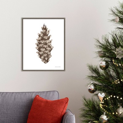 16" x 20" Peace and Joy Pinecone Framed Canvas Wall Art
