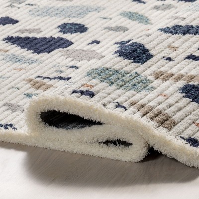 Fern Blue and Multicolor Geometric Synthetic 3' x 5' Area Rug