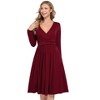 V Neck Casual Dress Long Sleeve Empire Waist Wrap Midi Party Dresses with Pocket - 3 of 4