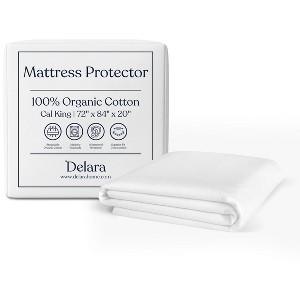 Delara Organic Cotton Waterproof Mattress Protector, GOTS Certified, Soft Cooling Noiseless Breathable Cover, Fits 20 Inch Deep Pocket - 1 of 4