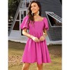 WhizMax Women Summer Smocked Mini Dress Lantern Short Sleeve Square Neck Ruffle A Line Swing Flowy - 2 of 4