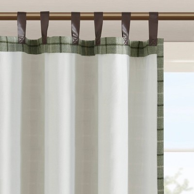 Green Plaid Polyester Tab Top Light-Filtering Drapes