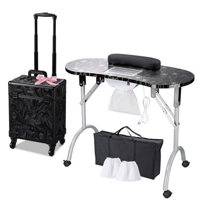 Byootique Manicure Table Nail Desk & Rolling Makeup Train Case Kit