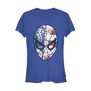 Juniors Womens Marvel Fourth of July  Spider-Man American Flag Mask T-Shirt - 1 of 3