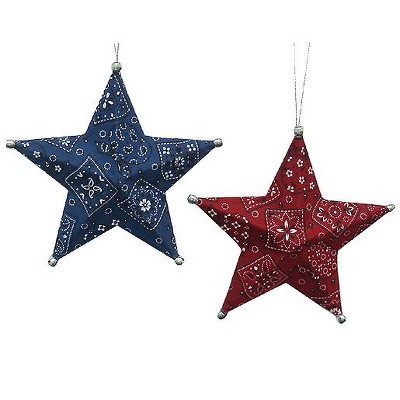 Kurt S. Adler 2-Piece Red & Blue Western Bandana Star Christmas Ornament Set