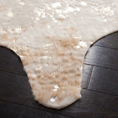 Beige and Gold Faux Cowhide 6' x 8' Area Rug