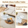 Modern Double-Layer Coffee Table with Tempered Glass Top and Marble-Wood Texture MDF Base, Stylish and Artistic for Living Room - 4 of 4