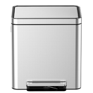 GustoWave  Stainless Steel Dual Compartment Step-on Recycling Bin with Soft-Close Lids & Removable Plastic Inner Buckets for Kitchen, Home, Office - 1 of 4