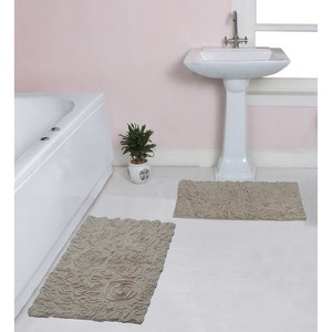 Bell Flower Collection Tufted Bath Rugs, Extra Soft and Absorbent, Non-Slip Bath Mats, Machine Washable Bath Mats,, 2 Piece Set(M+L), Linen - 1 of 4