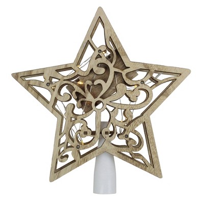 Northlight 10" Lighted Brown Star with Cut-Out Design Christmas Tree Topper - Clear Lights