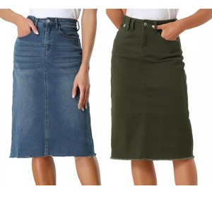 Allegra K Women's Casual High Waist Back Vent Short Denim Skirt 2 Packs - 1 of 4