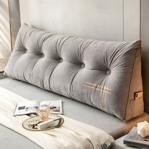Bekrvio Velvet Wedge Headboard Pillow, Bed Rest Reading Backrest Cushion with Removable Cover & Side Pockets for Daybed & Couch - 1 of 4
