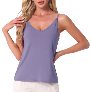 cheibear Women's Basic V Neck Sleeveless Camisoles Spaghetti Strap Tank Pajama Tops - 1 of 4
