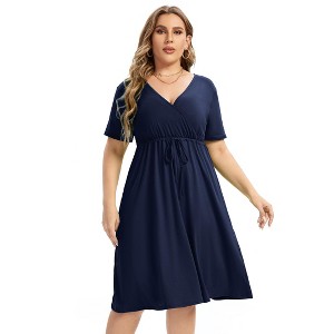 Women's Plus Size Dress Knee Length Wrap Min DressWomenyellow-cs X-Large - 1 of 1