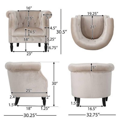 Aries Champagne Velvet High-Back Club Chair with Studded Arms
