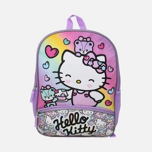 Hello Kitty Backpack 16" Sanrio Front Zipper Pocket Teddy Bears Hearts Cupcakes - 1 of 4
