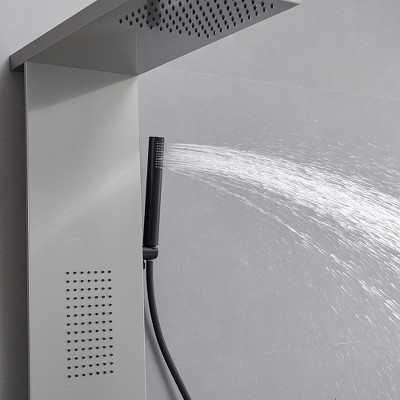 Brushed Nickel Multi-Function Shower Panel with Rainfall and Massage Jets