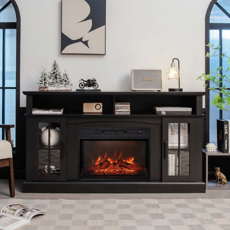 Costway 58" Fireplace TV Stand W/ 1400W Electric Fireplace for TVs up to 65 Inches Grey/Black/Brown/White, 2 of 11
