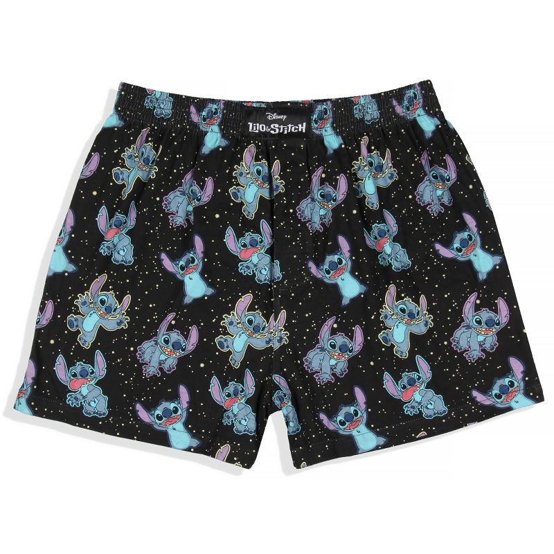 Disney Men's Lilo And Stitch Floating In Space Multi-Character Boxer Shorts Black, 1 of 4