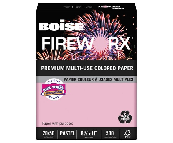 Boise&#174; FIREWORX Colored Paper, 20lb, 8-1/2 x 11, Powder Pink, 500 Sheets/Ream