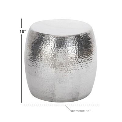 Elegant Round Hammered Silver Metal Accent Table