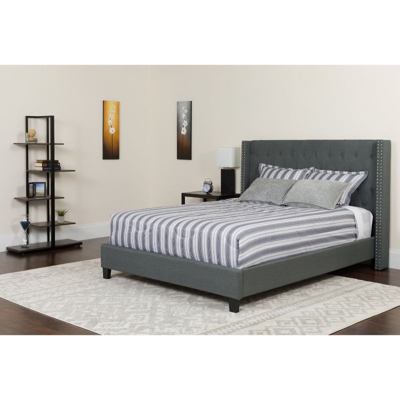 Flash Furniture Riverdale Twin Size Tufted Upholstered Platform Bed in Dark Gray Fabric with Memory Foam Mattress, 2 of 5