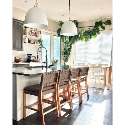 Natural Brown Faux Leather Woven Back Counter Stool
