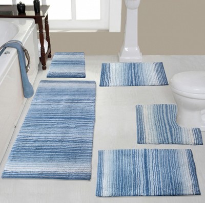 Set Of 5 Gradiation Rug Collection Blue Cotton Tufted Bath Rug Set ...