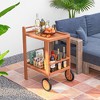 Tangkula 2-Tier Indoor/Outdoor Wood Bar Cart w/ Wine Bottle Holders & 2 Rubber Wheels - 2 of 4