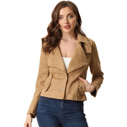 Allegra K Women's Stand Collar Zip Up Faux Suede Cropped Jacket : Target