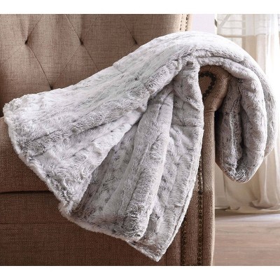 Oversized Snow Leopard Faux Fur Reversible Throw Blanket
