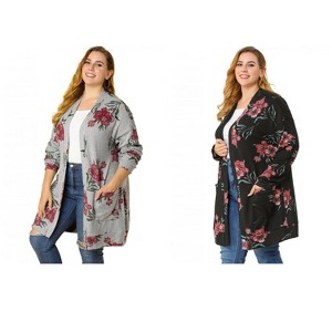 Agnes Orinda Women's Plus Size Lightweight Casual Long Sleeve Floral Soft Knit Cardigans - 1 of 4