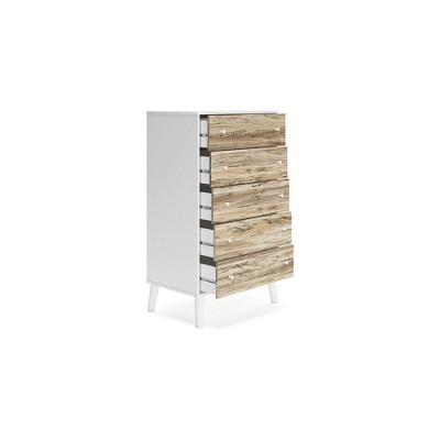 Piperton White and Brown 5-Drawer Chest with Ball Bearing Glides