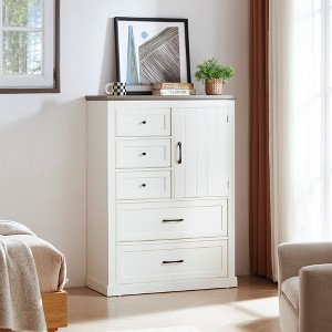 RISOKEYS Farmhouse 5 Drawer Dresser,Tall White Dressers & Chests of Drawers,Wood Drawers Organizer Storage Cabinets for Bedroom Living Room Entryway. - 1 of 4