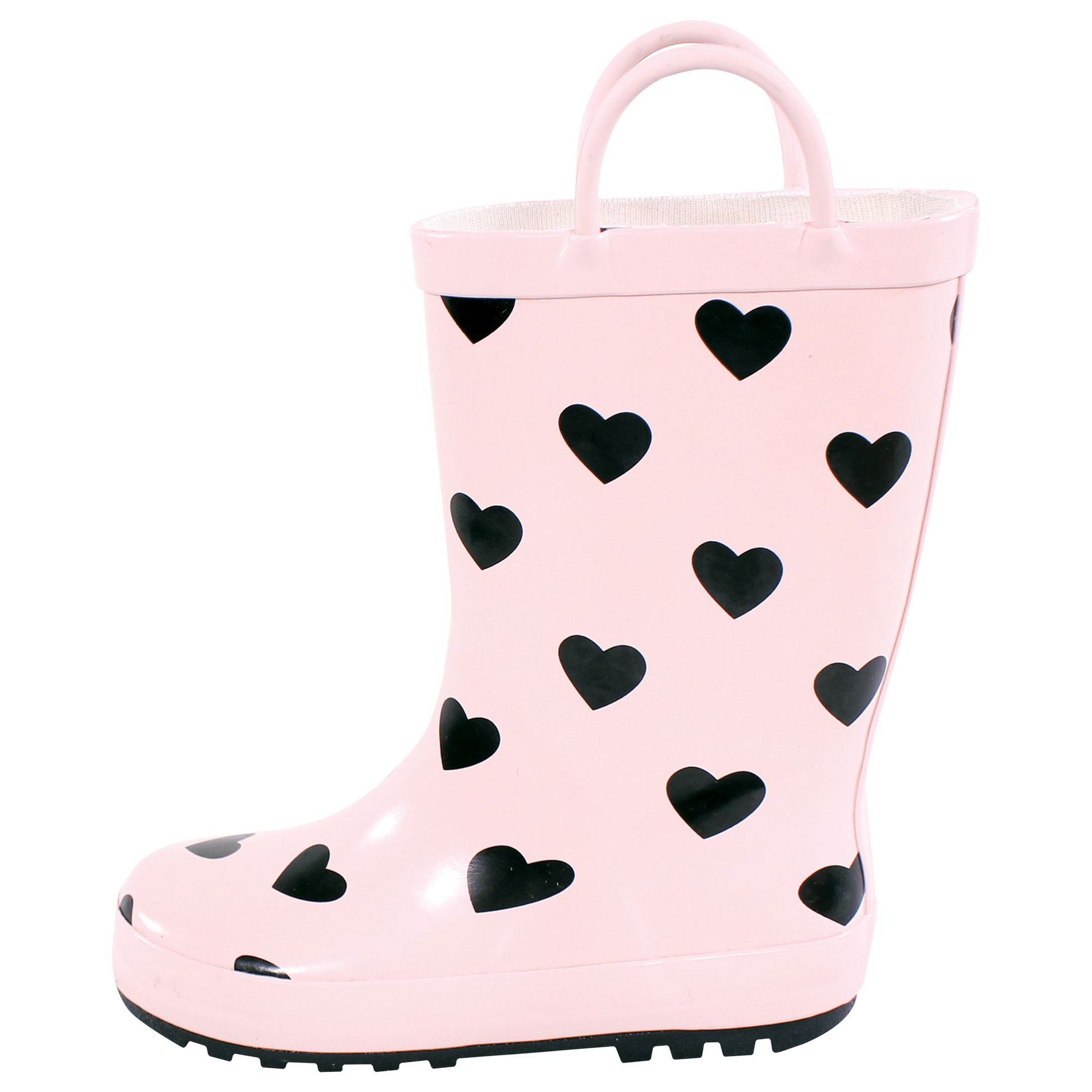 Hudson Baby Girls Rain Boots, Pink Black Heart