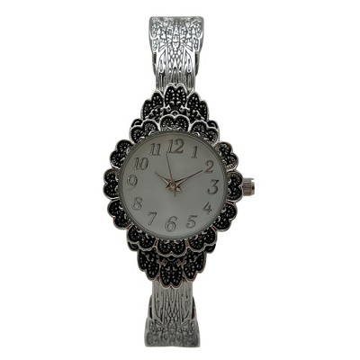 Olivia Pratt Elegant Flower Detailed Face Bangle Women Watch