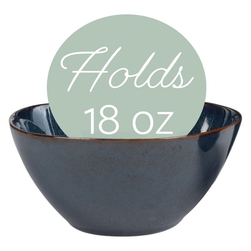 Modern Chic Smooth Ceramic Stoneware Dinnerware Bowls Set of 4 - Navy Blue, 2 of 6