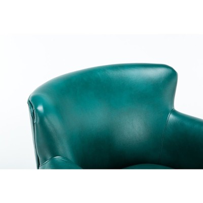 Teal Leather Accent Chair with Wood Frame