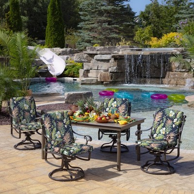 Simone Blue Tropical High Back Outdoor Dining Chair Cushion