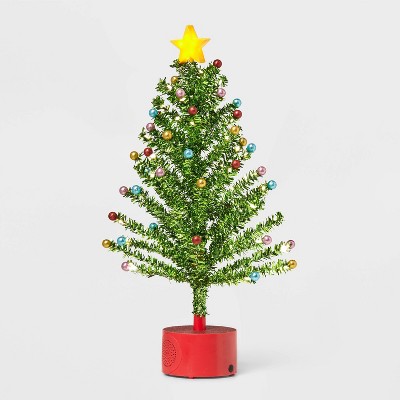 Rotating Tinsel Christmas Tree Decorative Figurine Green - Wondershop™