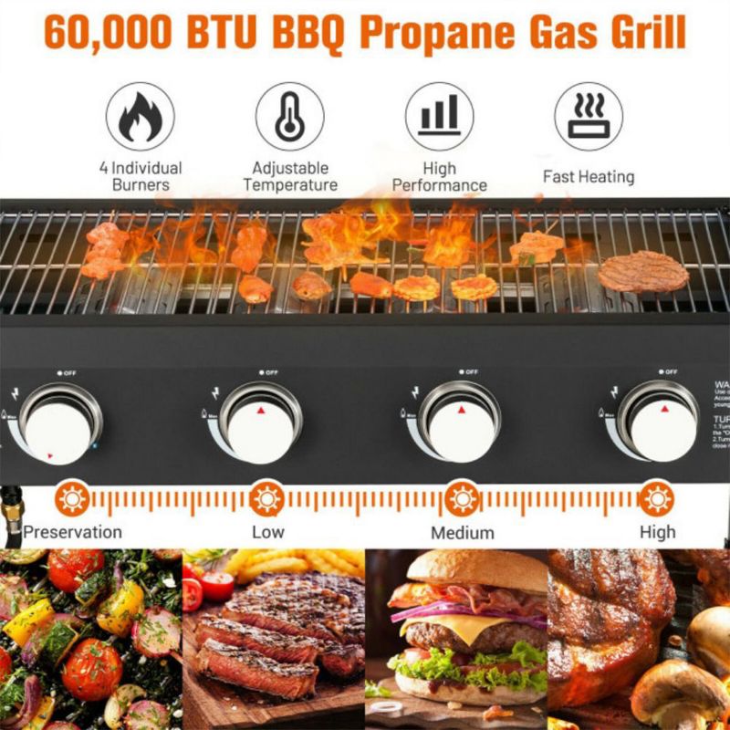 SKOYON 4-Burner Outdoor Gas Grill 36000 BTU Output, Propane Griddle Cooking Station, 4 of 9